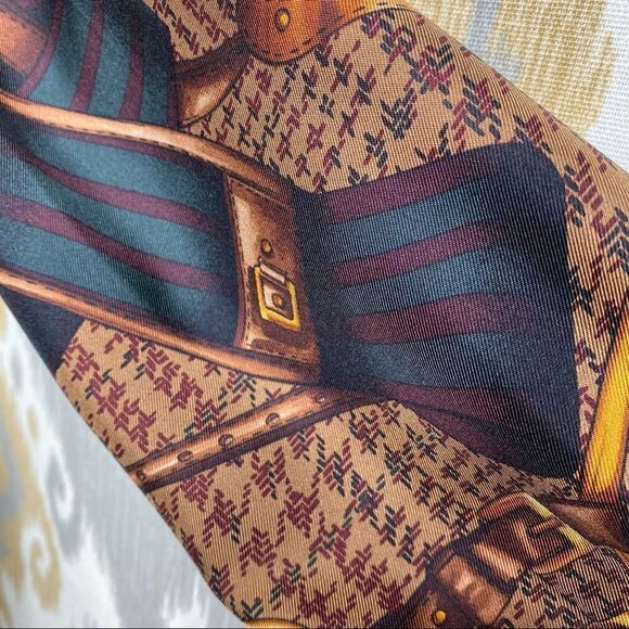 Ralph Lauren Brown Multi Glen Plaid Equestrian Elegance Silk Print Blouse - Picture 12 of 16